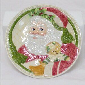 Demdaco Forever Christmas Santa Decorative 8" Plate 2002 Teddy Bear Holly Detail
